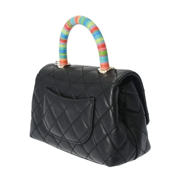 Chanel Black Quilted Chèvre Extra Mini Rainbow Coco Handle Flap Gold Hardware - Picture 2 of 12